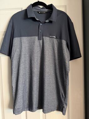 Travis Mathew Men's Two-Tone Navy and Heather Gray Performance Polo